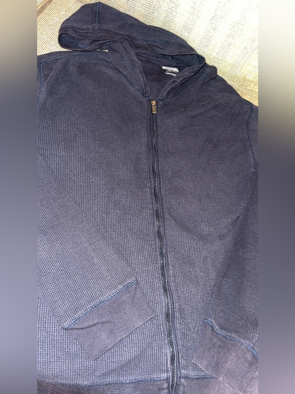 Michael Kors MK Men's Navy Zip-Up Hooded Lightweight Cotton Coat Jacket XL